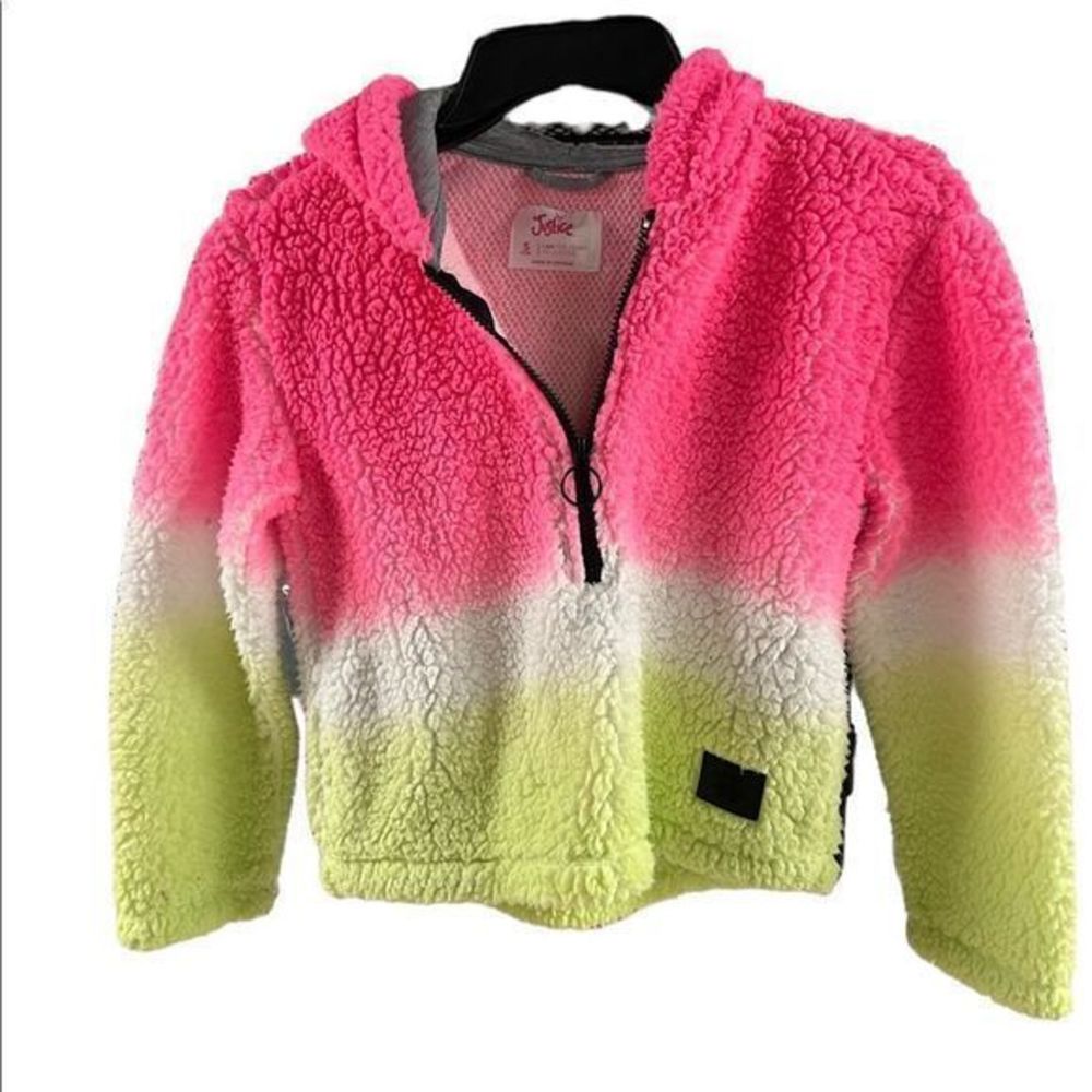 Justice 1/2 zip‎ fuzzy pullover hooded sweatshirt size small 7/8